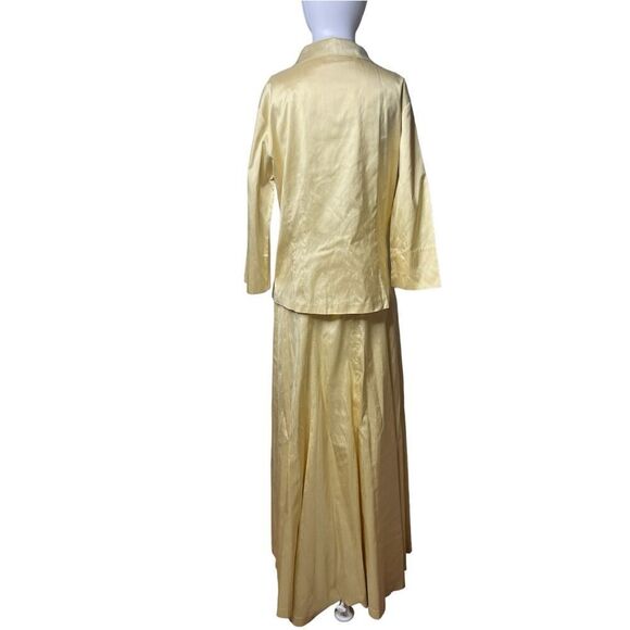 GiGi Clark SILK Vintage Button down top and maxi skirt set yellow size 3 - Picture 3 of 5